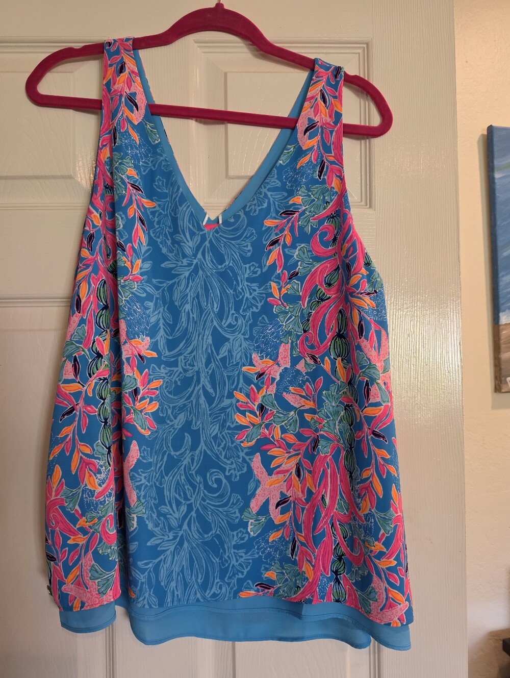 Lilly Pulitzer Bright Turquoise Florin V-Neck Tank Nwt Size L